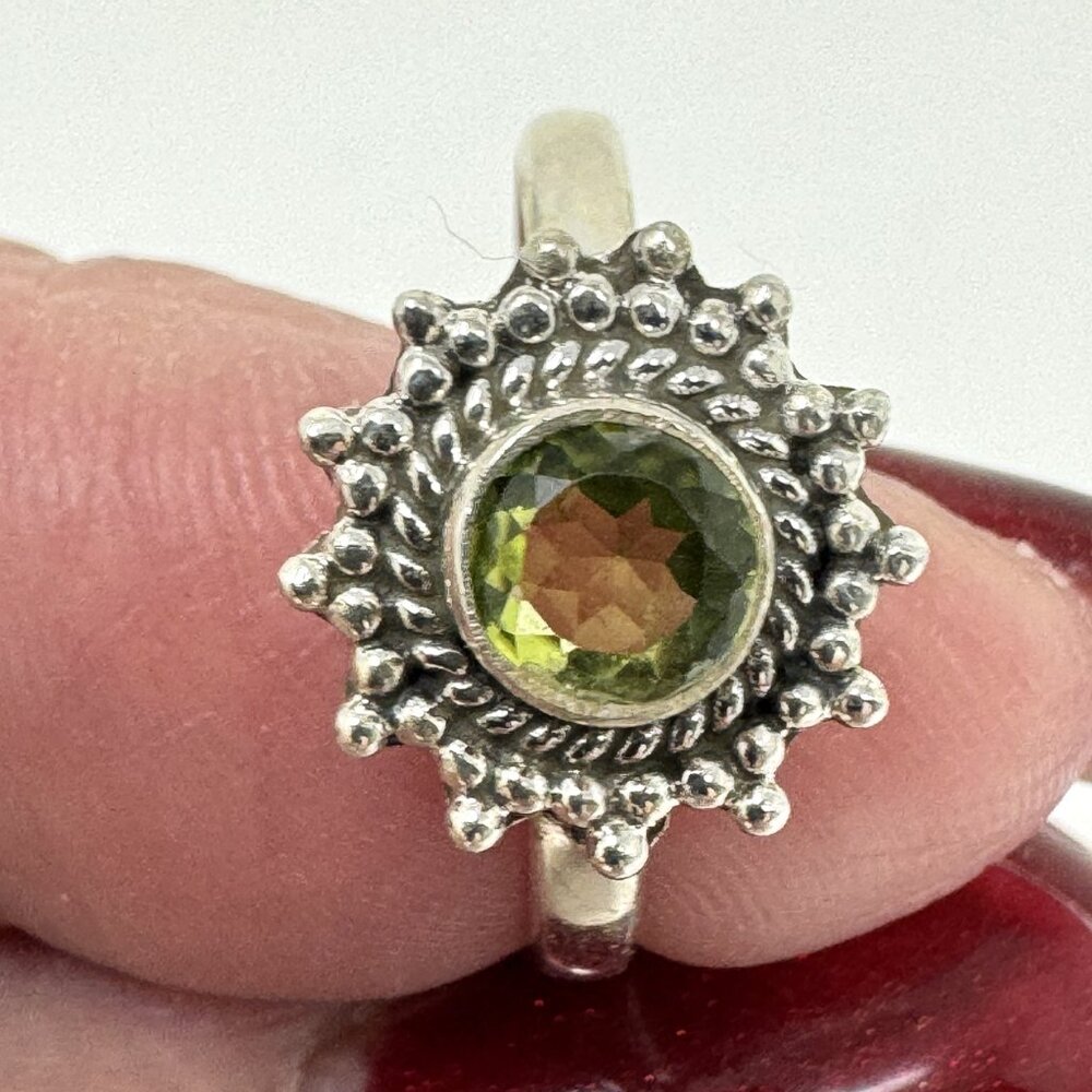 Sterling Silver Ring with Round Cut Peridot Gemstone